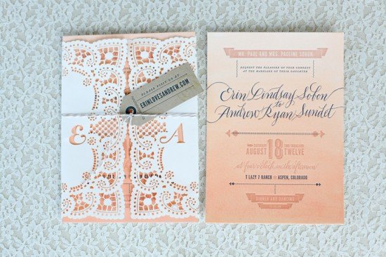 Ombre Watercolor Letterpress Wedding Invitations2 550x366 Erin + Andrews Ombre Watercolor and Letterpress Wedding Invitations