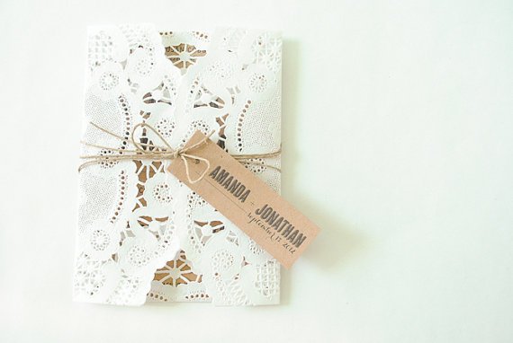 doily and kraft wedding invitation  :  no. 19